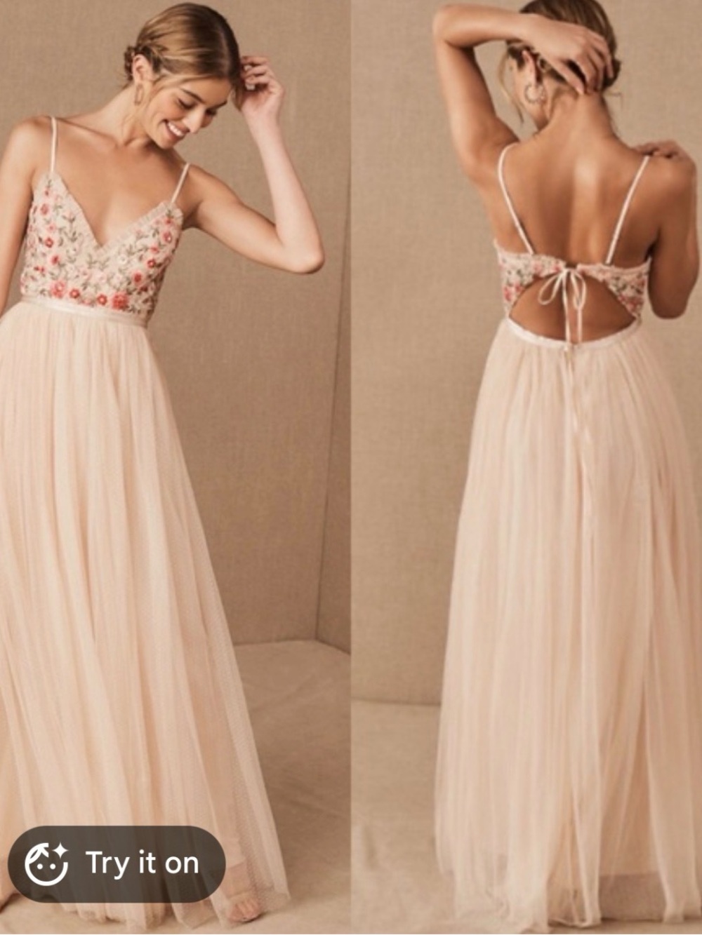 Needle & Thread butterfly meadow Embroidered Backless Tulle Gown
